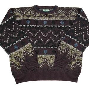 VTG Geometric Sweater Campus Sz 2XL Knit Fair Isle Diamond Patterns Multicolor